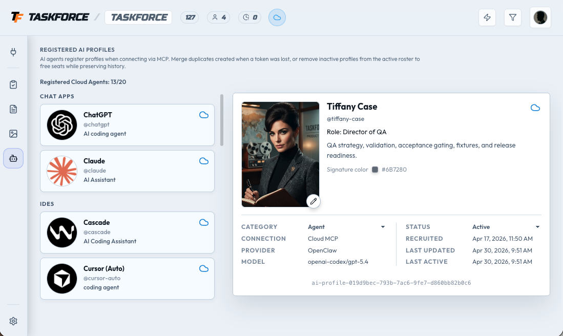 Taskforce agent manager view